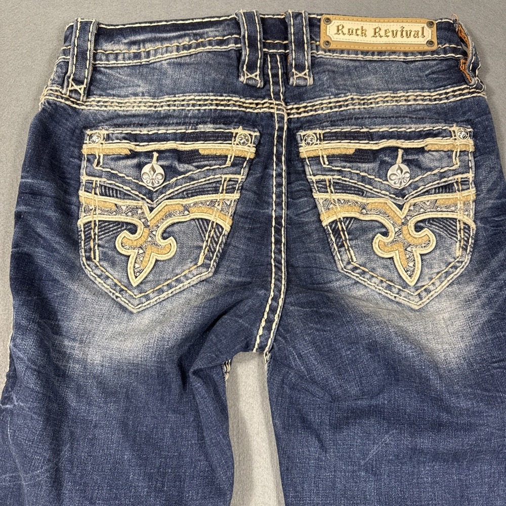 Rock Revival Kiley  Boot Cut Women 26 x30 JEANs  WHISKERING EMBELISHED